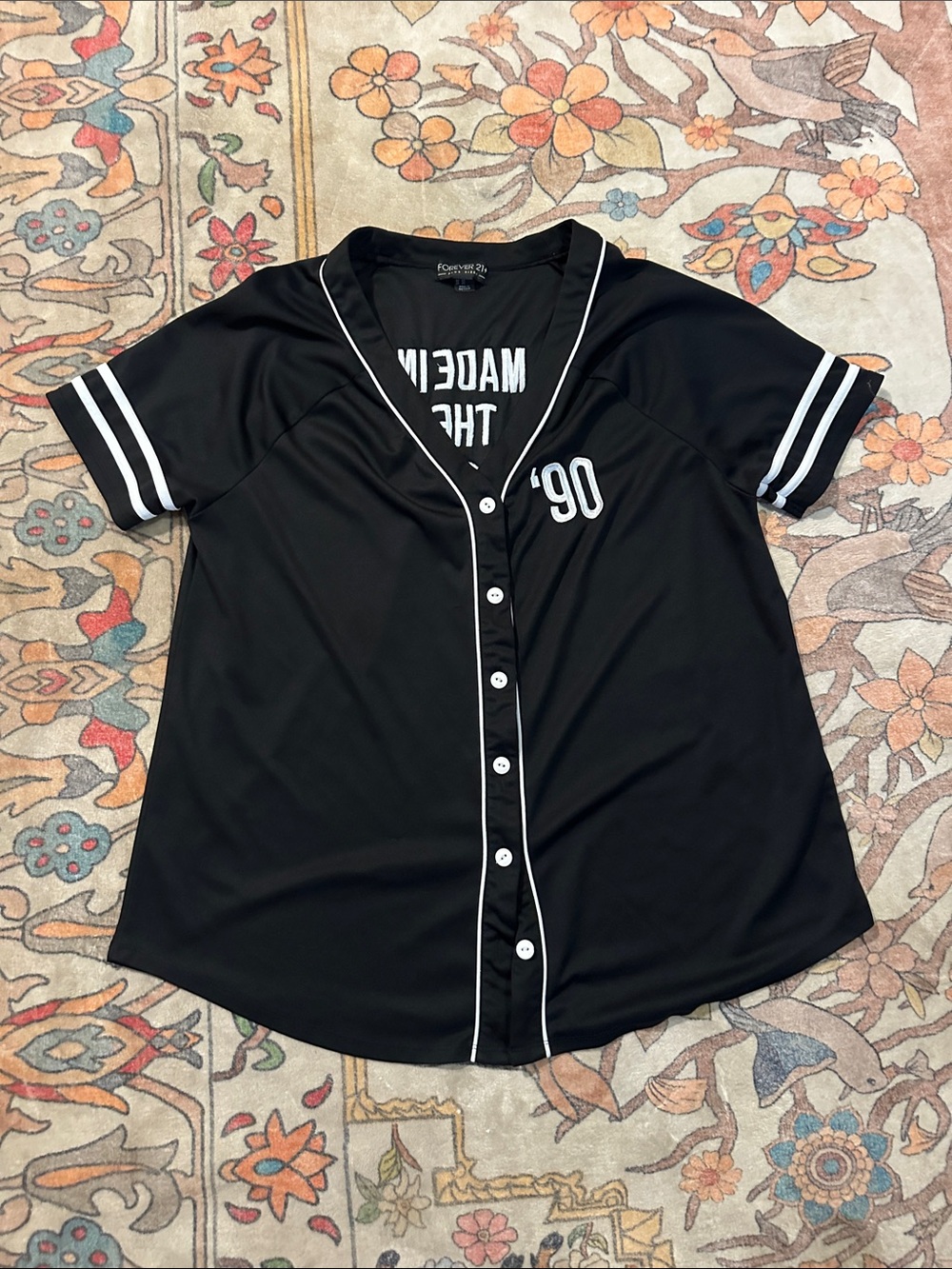 'Made in the 90’s Black Baseball Jersey with White Trim